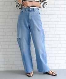 ダメージストレートデニムパンツ 春 夏 秋 冬  M | アクアガレージ aquagarage