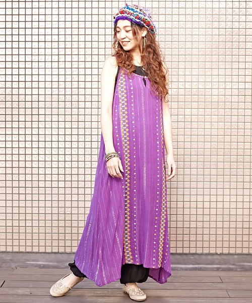 チャイハネ(チャイハネ)の「【チャイハネ】リゾエンキャミワンピース(ワンピース・レディース・ホワイト/ターコイズブルー/パープル/オレンジ・FREE)」の4枚目の写真