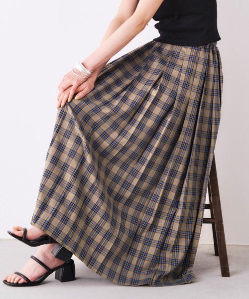 Libra Cue(リブラ キュー)の「チェックプリーツロングスカート(スカート・レディース・グリーン/アイボリー・FREE)」の2枚目の写真