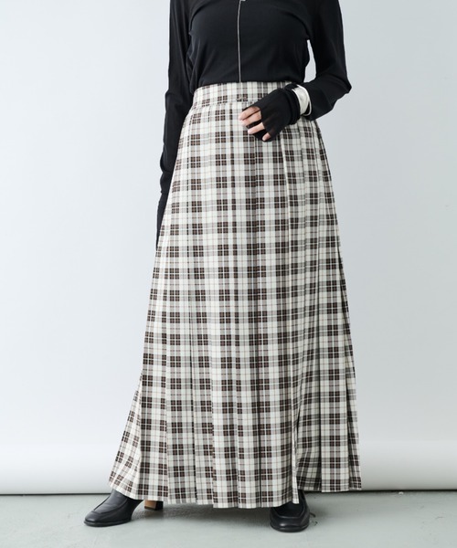 Libra Cue(リブラ キュー)の「チェックプリーツロングスカート(スカート・レディース・グリーン/アイボリー・FREE)」の7枚目の写真