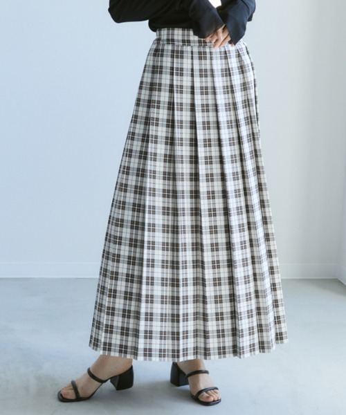 Libra Cue(リブラ キュー)の「チェックプリーツロングスカート(スカート・レディース・グリーン/アイボリー・FREE)」の9枚目の写真
