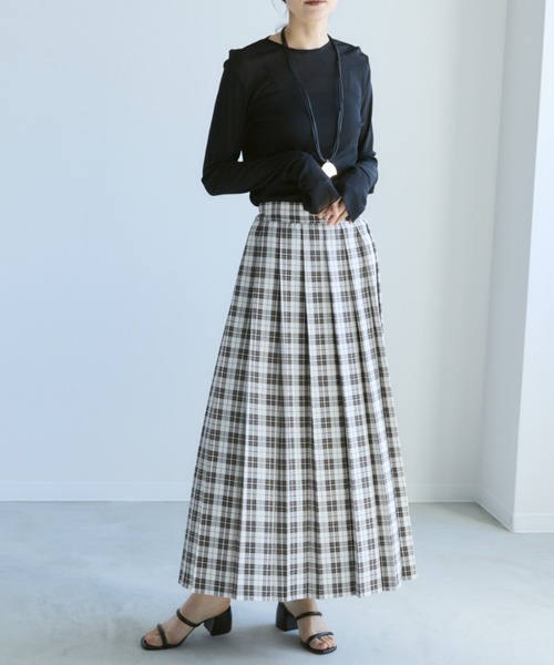 Libra Cue(リブラ キュー)の「チェックプリーツロングスカート(スカート・レディース・グリーン/アイボリー・FREE)」の11枚目の写真
