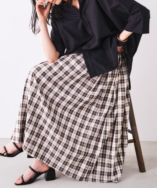 Libra Cue(リブラ キュー)の「チェックプリーツロングスカート(スカート・レディース・グリーン/アイボリー・FREE)」の10枚目の写真