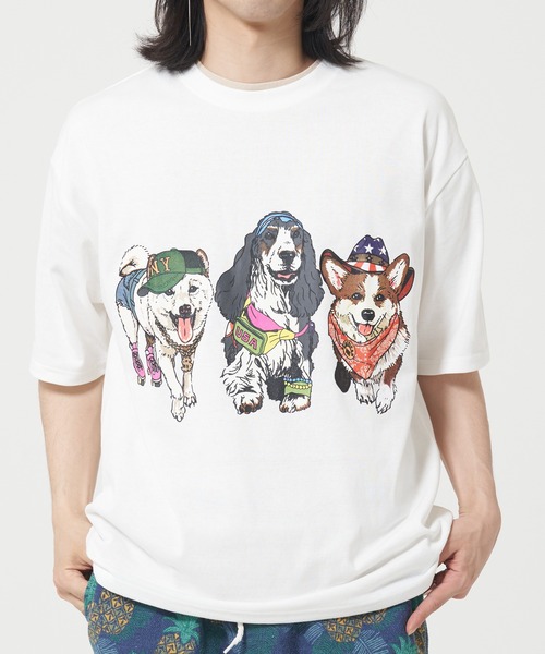 CORISCO（コリスコ）の「アニマル柄Tシャツ(M1)（Tシャツ/カットソー・メンズ・ブラック系2/ホワイト系1/ブラック系1/ホワイト系2/オレンジ/ブルー/チャコールグレー/ネイビー/ダークグリーン/イエロー/キナリ/オートミール/グレー系その他/ミント/ブルー系その他2/ブルー系その他3/ピンク・MEDIUM/LARGE/X-LARGE）」の4枚目の写真