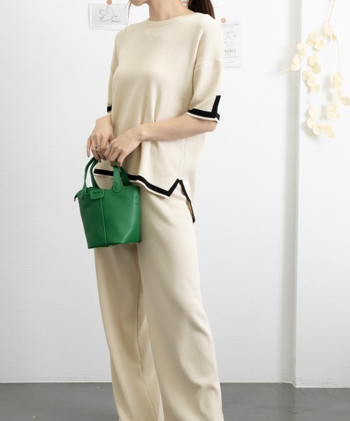 Miniministore(ミニミニストア)の「セットアップ 配色スリットニットとパンツ(セットアップ・レディース・ブラック/ライトベージュ/ダークベージュ・FREE)」の2枚目の写真