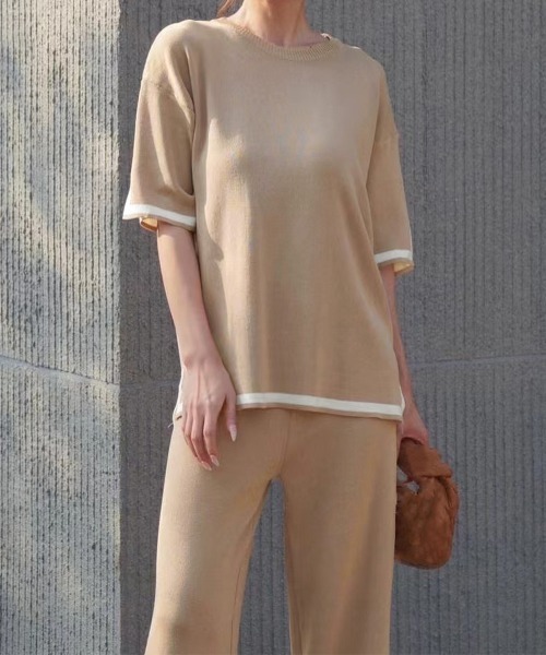 Miniministore(ミニミニストア)の「セットアップ 配色スリットニットとパンツ(セットアップ・レディース・ブラック/ライトベージュ/ダークベージュ・FREE)」の3枚目の写真