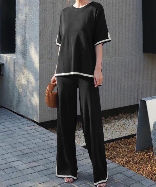 Miniministore(ミニミニストア)の「セットアップ 配色スリットニットとパンツ(セットアップ・レディース・ブラック/ライトベージュ/ダークベージュ・FREE)」の4枚目の写真