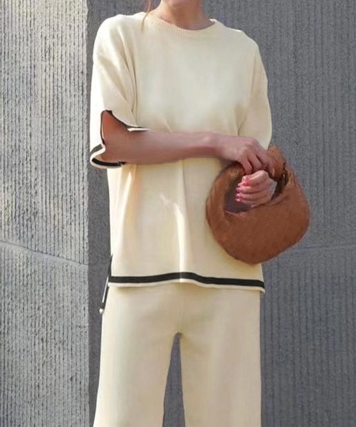 Miniministore(ミニミニストア)の「セットアップ 配色スリットニットとパンツ(セットアップ・レディース・ブラック/ライトベージュ/ダークベージュ・FREE)」の7枚目の写真