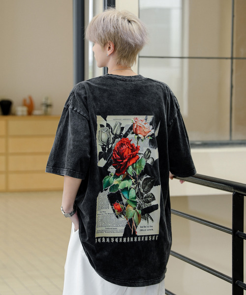 セール】【neos】ルーズシルエット バックプリント ローズ 薔薇