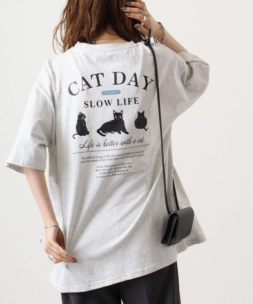 Candy Fantasy(キャンディーファンタジー)の「天竺 CATバックプリント 半袖Tシャツ(Tシャツ/カットソー・メンズ・ホワイト/ブルー/ブラック/アッシュグレー・M/L)」の3枚目の写真