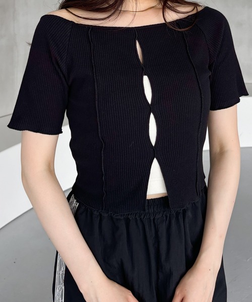 Heather(ヘザー)の「フロントホールオフショルプルオーバー 124738(Tシャツ/カットソー・レディース・ホワイト/グレー/ブラック・FREE)」の1枚目の写真