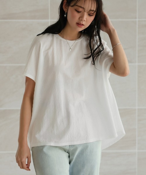 itto...(イット)の「【接触冷感COOL】ひんやり涼しいフレンチスリーブバックギャザーカットソー(Tシャツ/カットソー・レディース・オフホワイト/チャコール/ラベンダー/グリーン/ネイビー/ブラック/スモークピンク・M/L)」の10枚目の写真