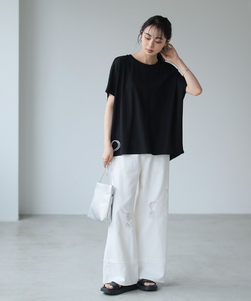 itto...(イット)の「【接触冷感COOL】ひんやり涼しいフレンチスリーブバックギャザーカットソー(Tシャツ/カットソー・レディース・オフホワイト/チャコール/ラベンダー/グリーン/ネイビー/ブラック/スモークピンク・M/L)」の17枚目の写真