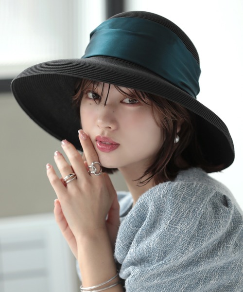 Little＆More（リトルアンドモア）の「麦わら帽 リボン 2タイプ 折りたためる（ハット・レディース・ブラック系1/ブラック系2/グレー系1/グレー系2/カーキ系1/カーキ系2・FREE）」の2枚目の写真