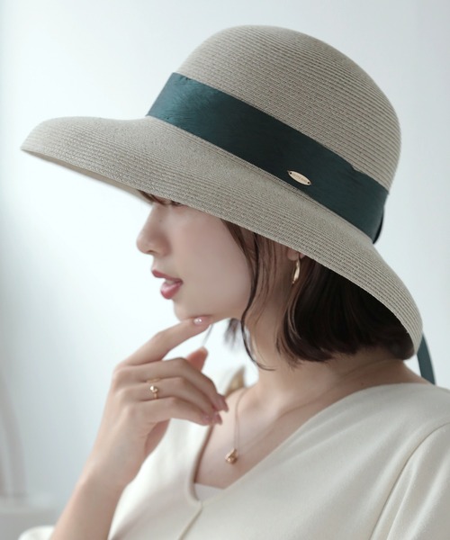 Little＆More（リトルアンドモア）の「麦わら帽 リボン 2タイプ 折りたためる（ハット・レディース・ブラック系1/ブラック系2/グレー系1/グレー系2/カーキ系1/カーキ系2・FREE）」の3枚目の写真