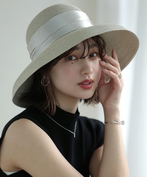 Little＆More（リトルアンドモア）の「麦わら帽 リボン 2タイプ 折りたためる（ハット・レディース・ブラック系1/ブラック系2/グレー系1/グレー系2/カーキ系1/カーキ系2・FREE）」の4枚目の写真