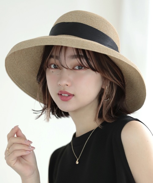 Little＆More（リトルアンドモア）の「麦わら帽 リボン 2タイプ 折りたためる（ハット・レディース・ブラック系1/ブラック系2/グレー系1/グレー系2/カーキ系1/カーキ系2・FREE）」の5枚目の写真