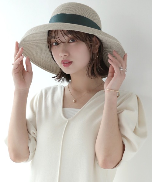 Little＆More（リトルアンドモア）の「麦わら帽 リボン 2タイプ 折りたためる（ハット・レディース・ブラック系1/ブラック系2/グレー系1/グレー系2/カーキ系1/カーキ系2・FREE）」の19枚目の写真