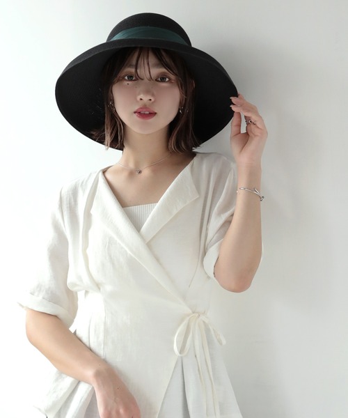 Little＆More（リトルアンドモア）の「麦わら帽 リボン 2タイプ 折りたためる（ハット・レディース・ブラック系1/ブラック系2/グレー系1/グレー系2/カーキ系1/カーキ系2・FREE）」の14枚目の写真