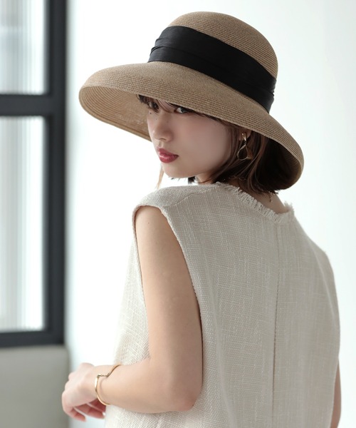 Little＆More（リトルアンドモア）の「麦わら帽 リボン 2タイプ 折りたためる（ハット・レディース・ブラック系1/ブラック系2/グレー系1/グレー系2/カーキ系1/カーキ系2・FREE）」の11枚目の写真