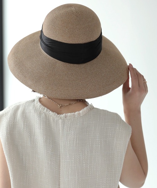 Little＆More（リトルアンドモア）の「麦わら帽 リボン 2タイプ 折りたためる（ハット・レディース・ブラック系1/ブラック系2/グレー系1/グレー系2/カーキ系1/カーキ系2・FREE）」の10枚目の写真