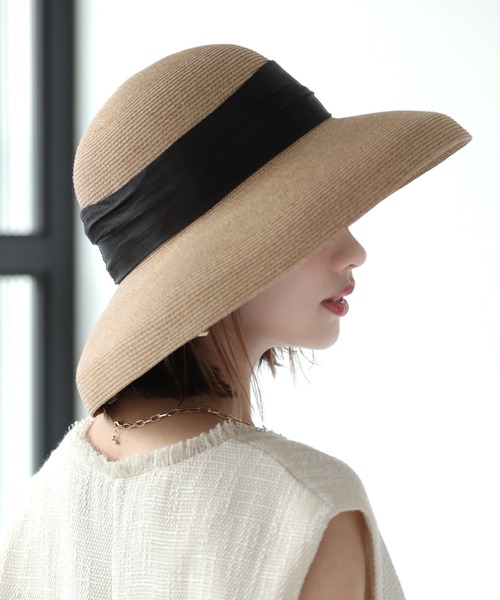 Little＆More（リトルアンドモア）の「麦わら帽 リボン 2タイプ 折りたためる（ハット・レディース・ブラック系1/ブラック系2/グレー系1/グレー系2/カーキ系1/カーキ系2・FREE）」の9枚目の写真