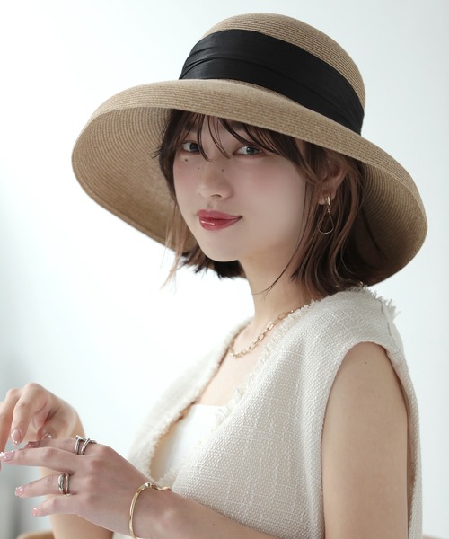 Little＆More（リトルアンドモア）の「麦わら帽 リボン 2タイプ 折りたためる（ハット・レディース・ブラック系1/ブラック系2/グレー系1/グレー系2/カーキ系1/カーキ系2・FREE）」の8枚目の写真