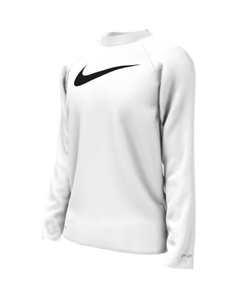 NIKE（ナイキ）の「NIKE/ナイキ キッズ UVケア ラッシュガード ソリッドL/Sハイドロガード NESSD829（ラッシュガード・キッズ・ホワイト/ブラック・130cm/140cm/150cm/160cm）」の3枚目の写真