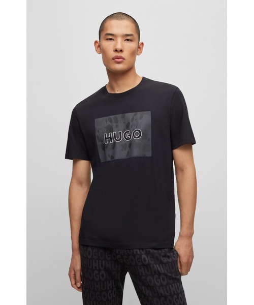 新登場 HUGO DIRAGOLINO GEL ロゴラベル 半袖 Ｔシャツ HUGO - Cotton-jersey T-shirt with logo label - Black