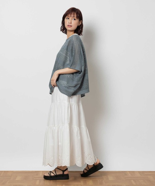 BACK NUMBER（バックナンバー）の「【BACK NUMBER】スカラップ刺繍ギャザースカート（スカート・レディース・ブラック/オフホワイト・フリー）」の7枚目の写真