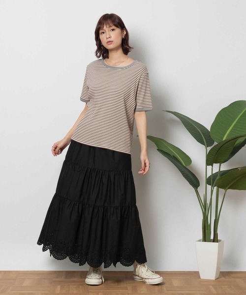 BACK NUMBER（バックナンバー）の「【BACK NUMBER】スカラップ刺繍ギャザースカート（スカート・レディース・ブラック/オフホワイト・フリー）」の13枚目の写真