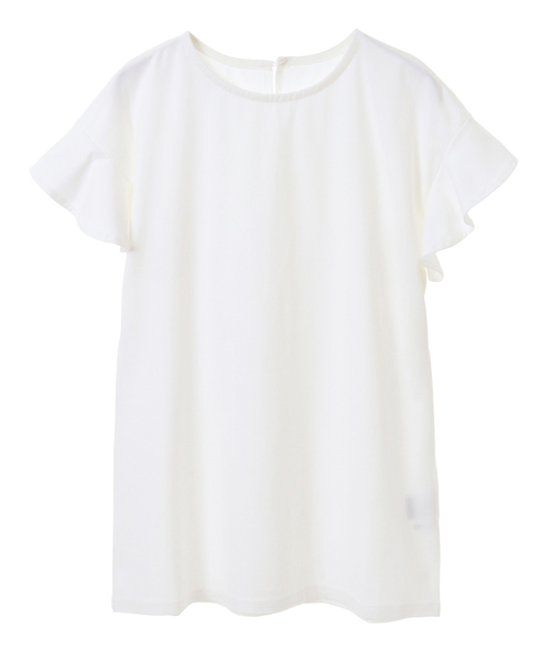 SOFFITTO(ソフィット)の「接触冷感ポンチ袖フリルプルオーバー(取り扱い店舗限定)(Tシャツ/カットソー・レディース・オフホワイト/ダークオレンジ/グレー・FREE)」の1枚目の写真