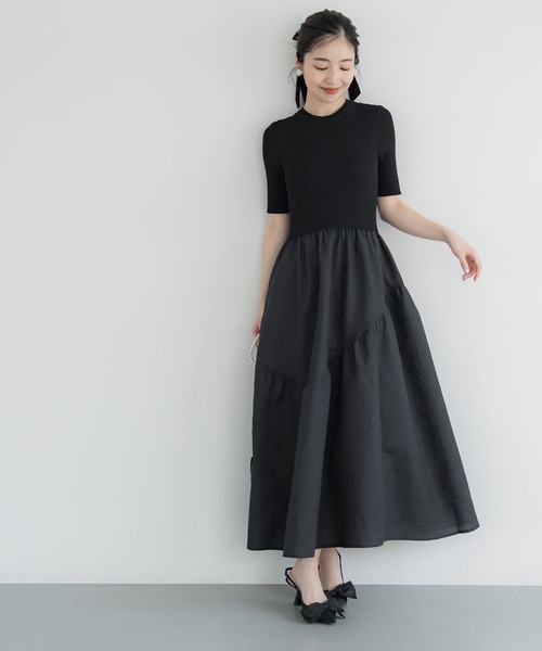 セール】【WEB限定セール】上品エンボスドッキングワンピース