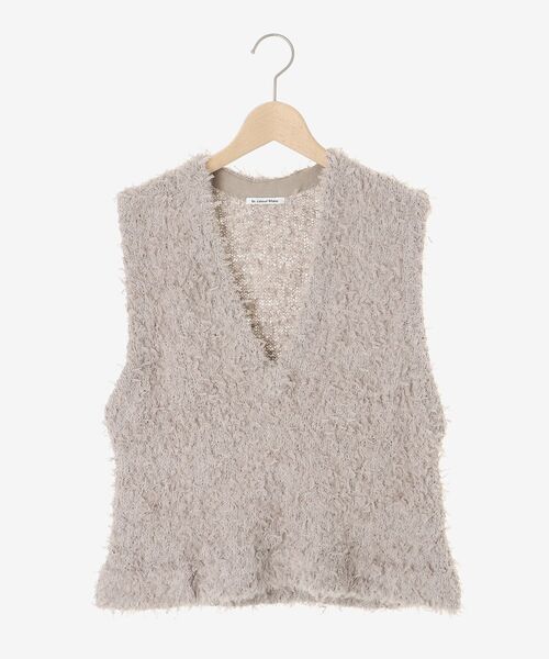 le.coeur blanc（ルクールブラン）の「チュール×フェザーVネックベスト（ベスト・レディース・ブラック/ベージュ・38）」の3枚目の写真