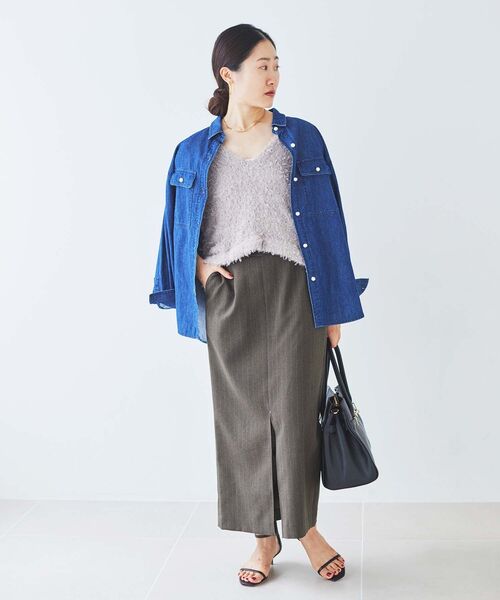 le.coeur blanc（ルクールブラン）の「チュール×フェザーVネックベスト（ベスト・レディース・ブラック/ベージュ・38）」の8枚目の写真