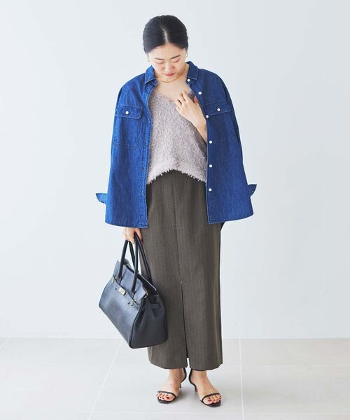 le.coeur blanc（ルクールブラン）の「チュール×フェザーVネックベスト（ベスト・レディース・ブラック/ベージュ・38）」の9枚目の写真