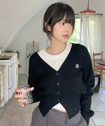 A'GEM/9 × .kom 『muah muah/ムーアムーア』 STITCH WOOL KNIT CROP CARDIGAN/ウールニットクロップカーディガン