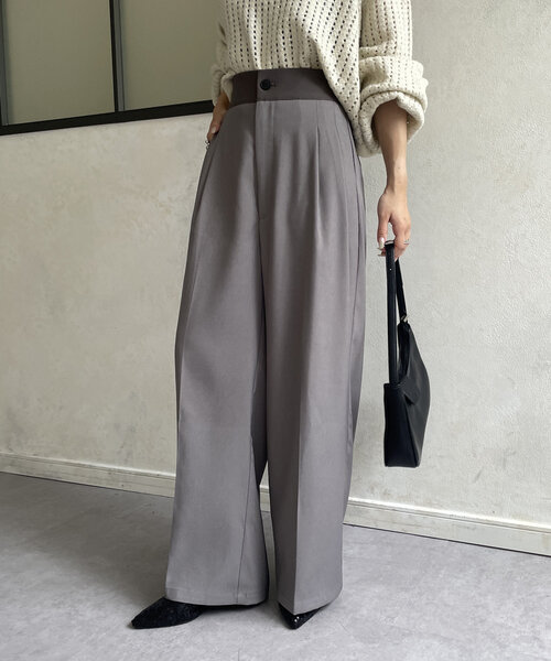 Thevon（ゼボン）の「ウエスト配色タックパンツ（その他パンツ・レディース・アイボリー/ネイビー/グレー・S/M）」の20枚目の写真