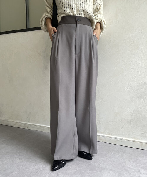 Thevon（ゼボン）の「ウエスト配色タックパンツ（その他パンツ・レディース・アイボリー/ネイビー/グレー・S/M）」の17枚目の写真