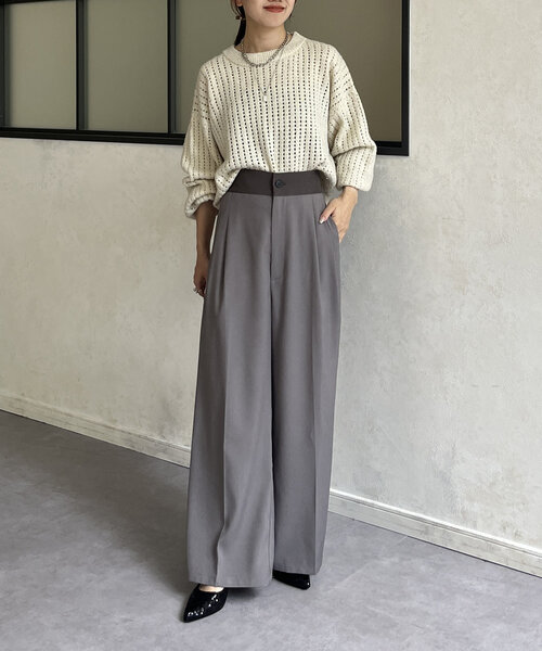 Thevon（ゼボン）の「ウエスト配色タックパンツ（その他パンツ・レディース・アイボリー/ネイビー/グレー・S/M）」の16枚目の写真