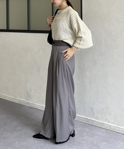 Thevon（ゼボン）の「ウエスト配色タックパンツ（その他パンツ・レディース・アイボリー/ネイビー/グレー・S/M）」の15枚目の写真