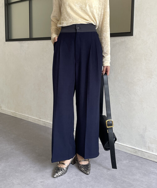 Thevon（ゼボン）の「ウエスト配色タックパンツ（その他パンツ・レディース・アイボリー/ネイビー/グレー・S/M）」の11枚目の写真