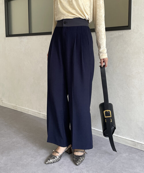 Thevon（ゼボン）の「ウエスト配色タックパンツ（その他パンツ・レディース・アイボリー/ネイビー/グレー・S/M）」の10枚目の写真