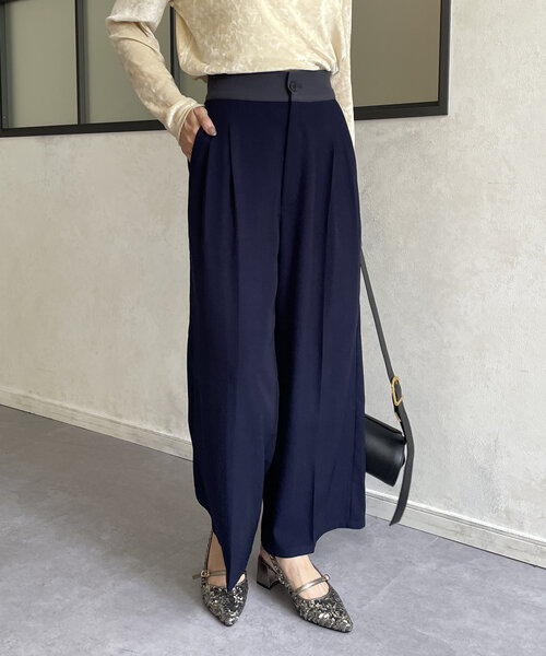 Thevon（ゼボン）の「ウエスト配色タックパンツ（その他パンツ・レディース・アイボリー/ネイビー/グレー・S/M）」の8枚目の写真