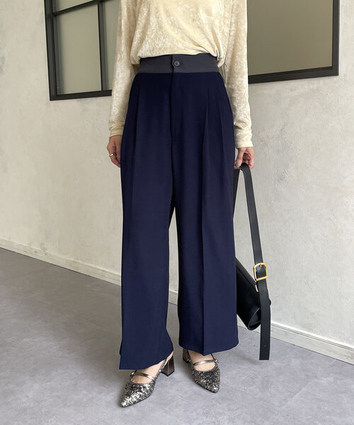 Thevon（ゼボン）の「ウエスト配色タックパンツ（その他パンツ・レディース・アイボリー/ネイビー/グレー・S/M）」の7枚目の写真