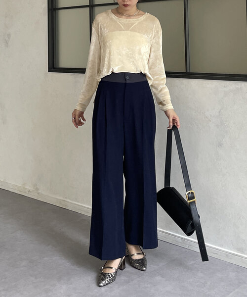 Thevon（ゼボン）の「ウエスト配色タックパンツ（その他パンツ・レディース・アイボリー/ネイビー/グレー・S/M）」の6枚目の写真
