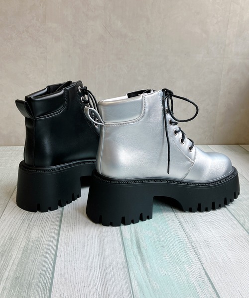 Noubel Voug Relax（ヌーベルヴォーグリラックス）の「厚底 トラックソール レースアップ ワークブーツ（ブーツ・レディース・ブラック/シルバー・LL/L/M/S/3L）」の5枚目の写真