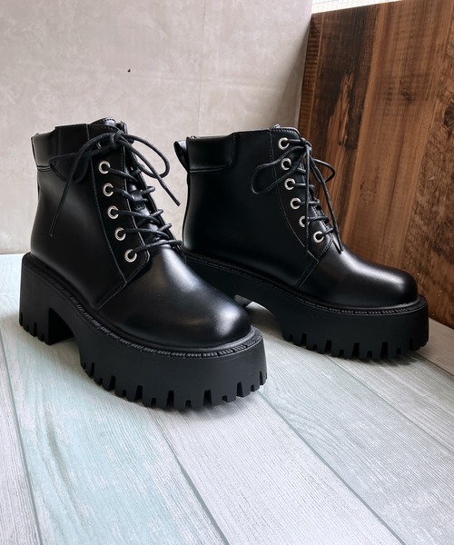 Noubel Voug Relax（ヌーベルヴォーグリラックス）の「厚底 トラックソール レースアップ ワークブーツ（ブーツ・レディース・ブラック/シルバー・LL/L/M/S/3L）」の8枚目の写真