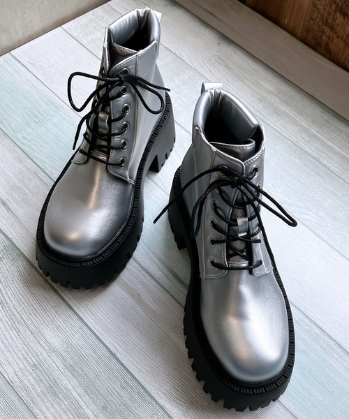 Noubel Voug Relax（ヌーベルヴォーグリラックス）の「厚底 トラックソール レースアップ ワークブーツ（ブーツ・レディース・ブラック/シルバー・LL/L/M/S/3L）」の13枚目の写真