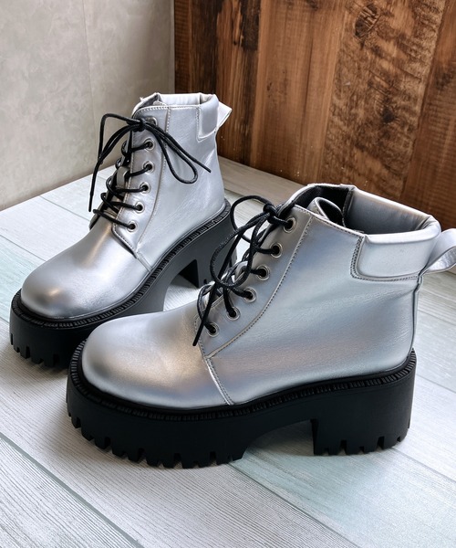 Noubel Voug Relax（ヌーベルヴォーグリラックス）の「厚底 トラックソール レースアップ ワークブーツ（ブーツ・レディース・ブラック/シルバー・LL/L/M/S/3L）」の14枚目の写真